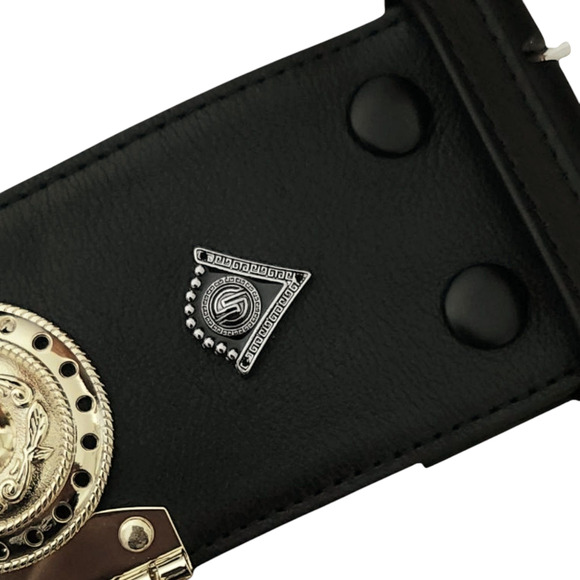 DYLAN LEX Romy black leather wide statement high waist medallion charm belt Sz S - Picture 7 of 11